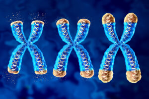 Darstellung eines DNA-Strangs mit leuchtenden Telomeren – Symbolbild für gesunde Zellen, Zellschutz und Maßnahmen zum Telomere verlängern